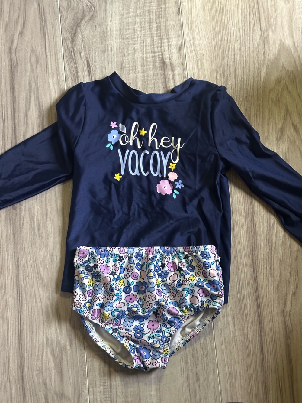 Gerber Navy swimsuit set 2 pcs rash guard and ruffle bottom 24 months